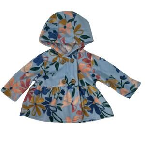 Carter’s Baby Girls 3M Fleece Floral Hooded Jacket Blue Pink Flowers Cozy Coat